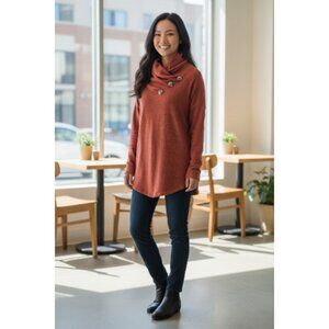 Cool Melon Burnt Orange Soft Cozy Boho Pullover Long Sleeve Soft Sexy Comfy XL